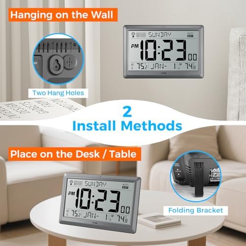 HODIK Atomic Wall Clock with Indoor Outdoor Temp, Digital Clocks - Image 4