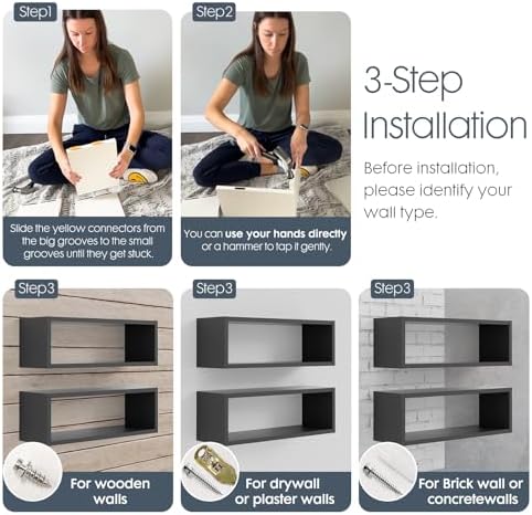 Kaboon 24in Floating Cube Shelves Set of 2, Display Shelves Wall Mount - Image 4