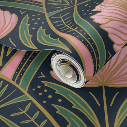 Spoonflower Art Deco Peony Dark Peel and Stick Wallpaper - Image 2