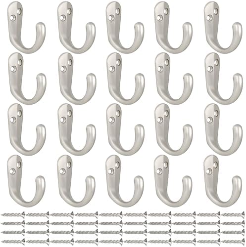 IBosins 20PCS Coat Hooks Wall Mounted Silvery Single Prong Robe Hook - Image 2