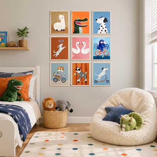 ZBMYYGO Kids Room Canvas Wall Art Set of 9, Funny Cute Cartoon Animal Posters - Image 4