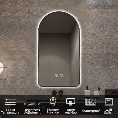 40" H x 24" W Black Arched LED Bathroom Mirror, Backlit Vanity Mirror - Image 6