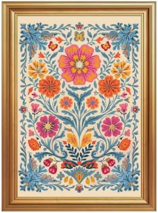 EJPFOGV Colorful Folk Art Bohemian Floral Framed Canvas Wall Art 16x24 inch by FramedCanvasWallArt