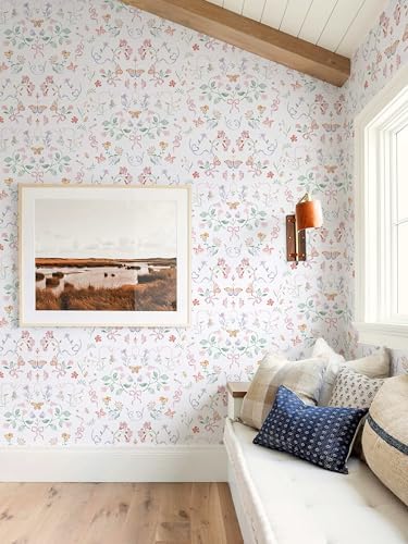 Ismoon Wallpaper Peel and Stick Pink Floral Wallpaper 17.3in x 6.56ft Green - Image 6