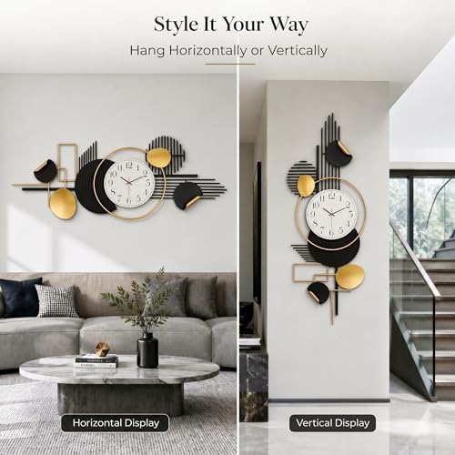 HAVFIFK 59" Large Metal Wall Clock, 3D Silent Clock - Image 5
