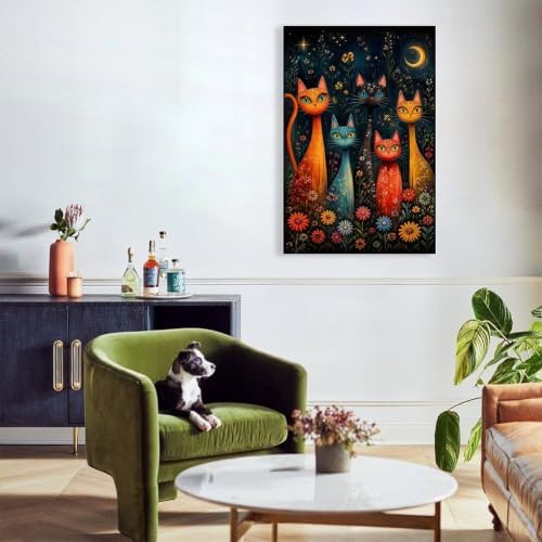 Colorful Cat Family Poster Whimsical Cat Family Canvas Wall Art - Image 6