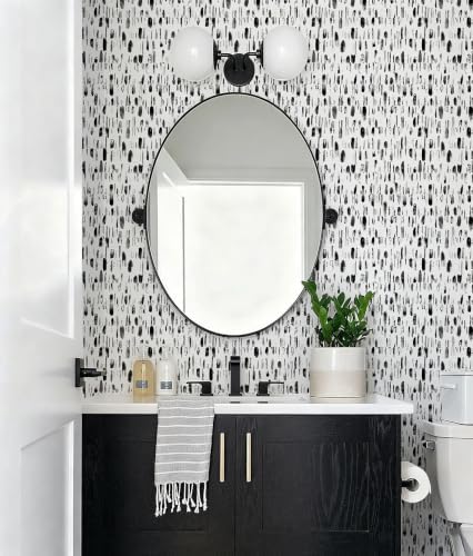 Safiyya Peel and Stick Wallpaper Black and White 17.3in×197in Dots Contact - Image 7