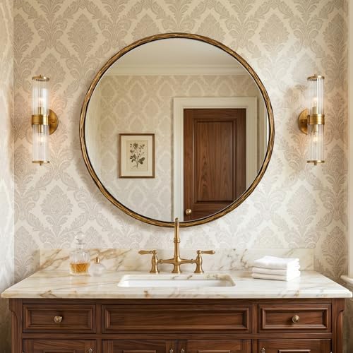 ANDY STAR Hand-Forged Round Gold Mirrors, 32 Inch Antique Brass Hammered Round - Image 3