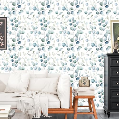 Danodoi Blue Green Vintage Leaf Peel and Stick Wallpaper 17.5" x 118" - Image 4