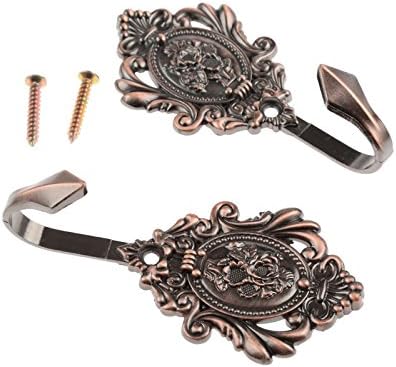 Curtain Tiebacks Small Lightweight Hooks, Vintage Red Copper Rose Pattern - Image 2