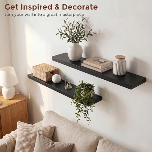 fuqing 40 Inch Floating Shelves, 6.7 Inch Deep Black Wall Shelves Set of 2 - Image 6