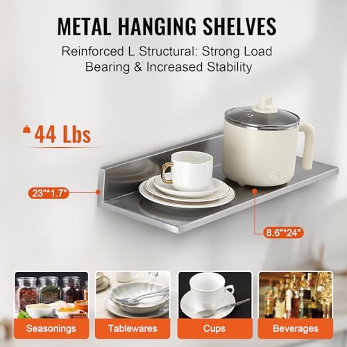 VEVOR 8.6" x 24" -2Pack Stainless Steel Shelf, Wall Mounted Floating Shelving - Image 5