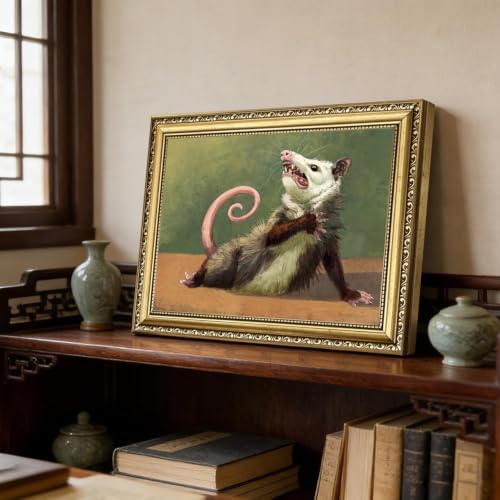 Gold Framed Funny Opossum Wall Art, Whimsical Possum Wall Decor Painting Cute - Image 3