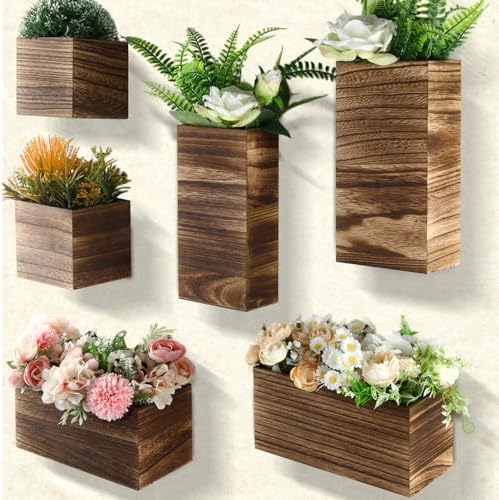 Ziliny 6 Pack Wooden Wall Planters Rustic Hanging Wall Planters, 5 Sizes by Ziliny