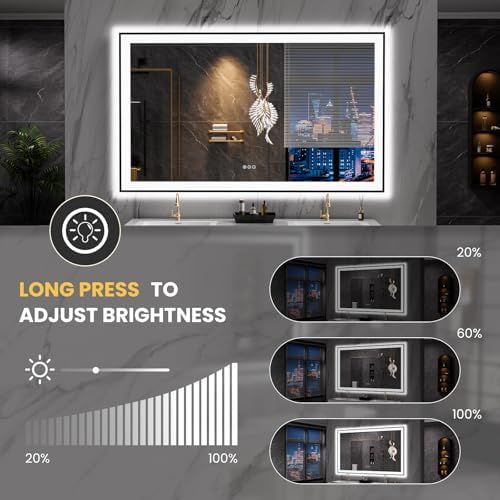 LOAAO 60"X36" LED Bathroom Mirror Black Framed - Image 3