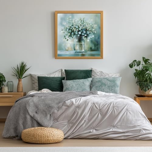 IAFWZX Wood Framed Sage Green Eucalyptus Farmhouse Wall Art 12x12 in - Image 4
