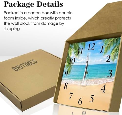 Britimes Square Wall Clock Silent Non-Ticking 12", Beach Palm - Image 5