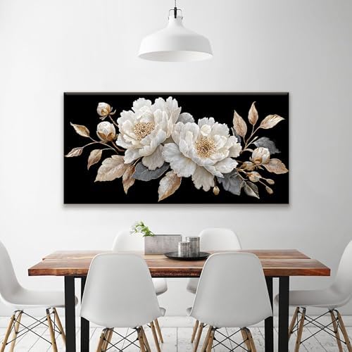 Black And White Wall Art Decor 24"x48" Elegant Flower Wall Art - Image 5