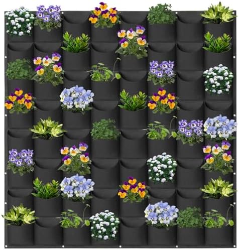 64 Pockets Hanging Planter Bags, Hanging Vertical Wall Mounted Plant Planting by Pehciroe