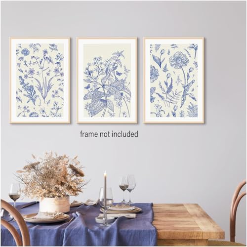 LYPHNX Blue White Chinoiserie Floral Poster Wall Art Navy Watercolor Flower - Image 4