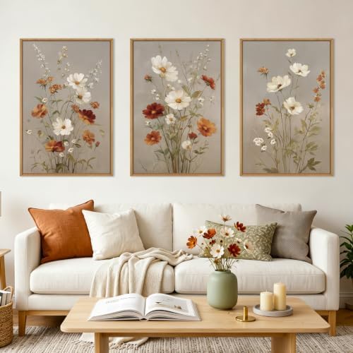 BINCUE Large Floral Canvas Wall Art Set of 3 Flower Pictures Wall Decor by BINCUE