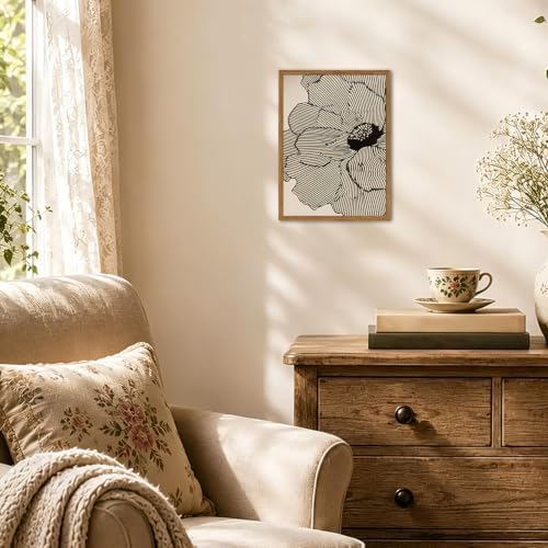 Framed Boho Floral Canvas Wall Art, Neutral Black Flower Pictures Wall Decor - Image 4