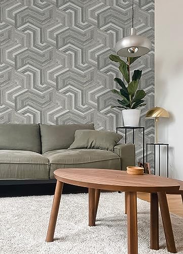 RoomMates Geo Puzzle Faux Grasscloth Peel and Stick Wallpaper - Image 5