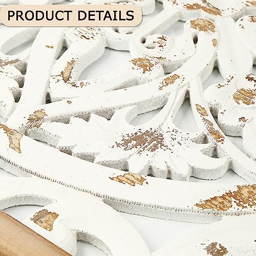 XIAOAIKA Boho Carved Wall Art Panels, Antique Distressed White Finish - Image 4