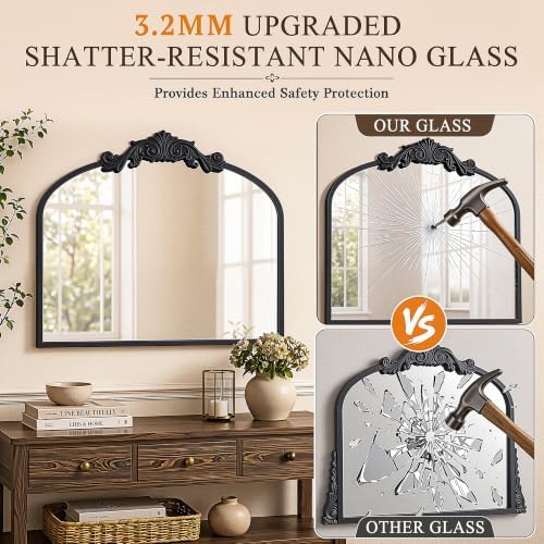 Vintage Black Arched Wall Mirror - Image 7