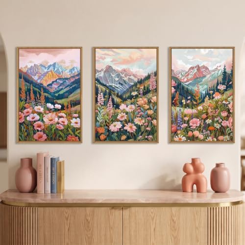 Boho Vibrant Mountain Wildflower Framed Canvas Wall Art Set- 16"x24"x3 - Image 2