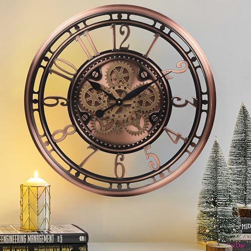 CLXEAST 28" Oversized Moving Gear Wall Clock by CLXEAST
