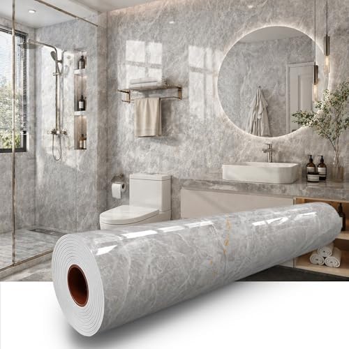 Grey Mist Marble Peel and Stick Wallpaper, 23.6 x 394 in by Qorqeous-PeelStickShine