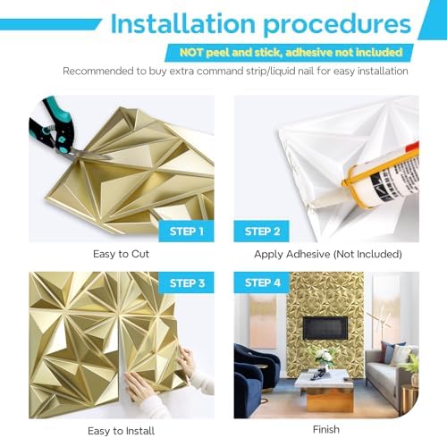 STICKGOO Diamond 3D Wall Panels, Champaign Gold, 33 Pack - Image 6