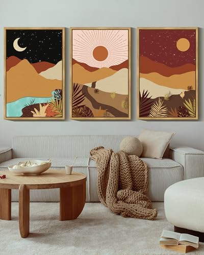 KUVIOKE Boho Landscape Wall Art 16x24in Natural Framed - Image 4