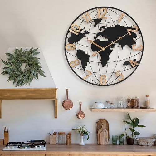 Pytha Sight 20 Inch Metal Large World Map Wall Clocks - Image 4