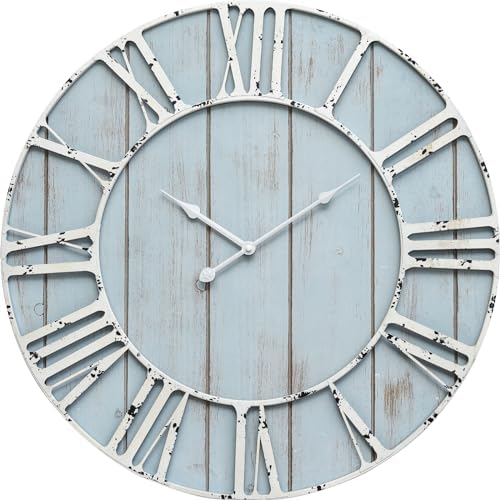 EMAX HOME Large Farmhouse Wall Clock 24 Inch Vintage Blue Wooden Wall Clock - Image 4