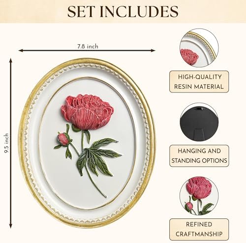 97 Decor Oval Peony Wall Sculpture, 3D Resin Floral Art, 9.5x7.8 In - Image 2