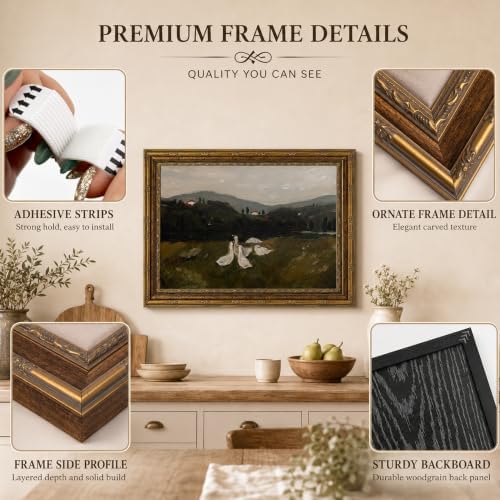 Vintage Framed Geese Meadow Farmhouse Canvas Wall Art 12x16 Inch - Image 5