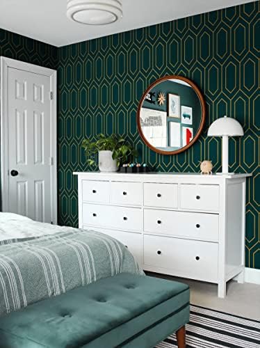 Safiyya 393"x17.3" Peel and Stick Wallpaper Geometric Wall Paper Gold and Dark - Image 2