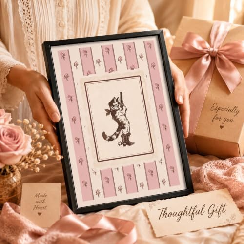 Framed Western Cowboy Cat Canvas Wall Art, Funny Animal Picture Wall Decor - Image 3