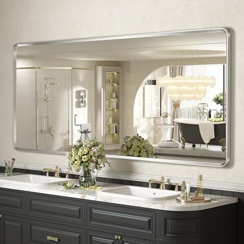 60x28 Inch Silver Framed Bathroom Mirror by GOLOMO