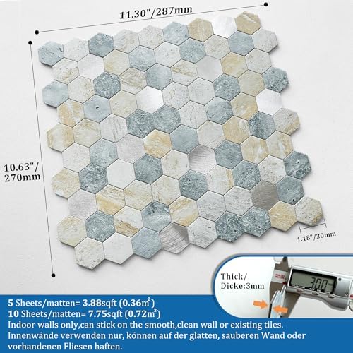 Peel and Stick Backsplash Hexagon Marble Tiles Blue Green 5pcs - Image 5