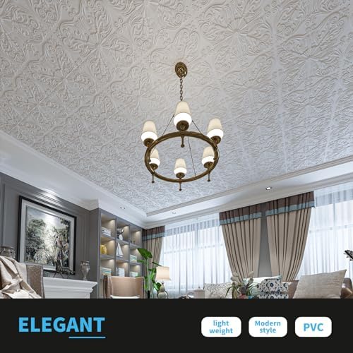 Art3d Spanish Floral Drop Ceiling Tiles, 24 x 24 in, Matt White - Image 4