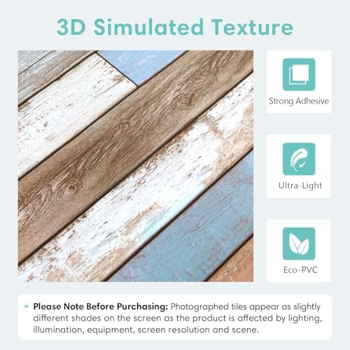 Commomy Faux Wood 3D Wall Sticker Peel and Stick Tiles 10 Pcs 11.8" x 11.8" - Image 3