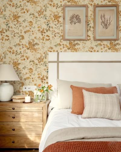 Dimoon Boho Peel and Stick Wallpaper Brown Floral Contact Paper 17.3x197in - Image 2
