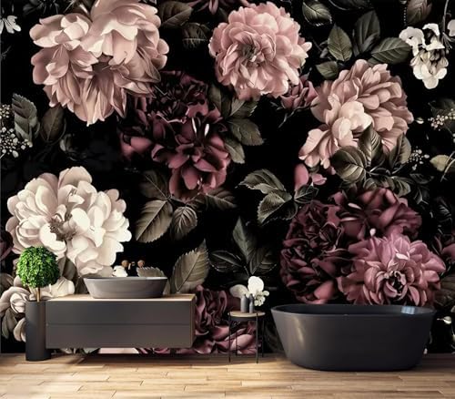 Luxurious Moody Dark Romantic Peony Floral Pattern Wallpaper - Image 4