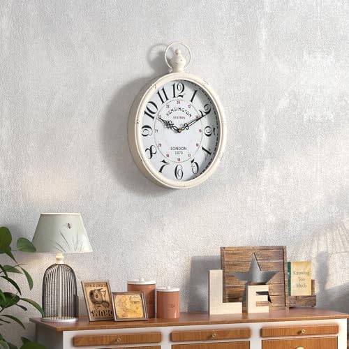 Menterry Large Oval Retro Wall Clock, Rustic Vintage Style, Antique White - Image 5