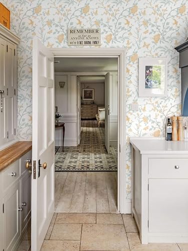 Yellow Wallpaper Floral Peel and Stick Wallpaper Boho Light Blue and Yellow - Image 5