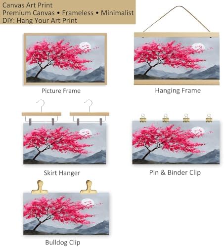 Canvas Wall Art Watercolor Japanese Sakura Tree Mountains Poster Canvas - Image 6