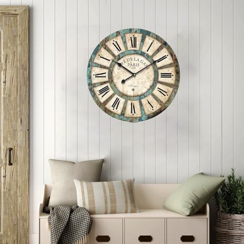 24 Inch Vintage Wall Clock, Roman Numerals Style, Battery Operated, Non-Ticking - Image 2